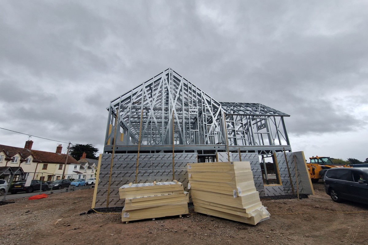 Steel Framing System (SFS) housing plot installation progress in Cornwall