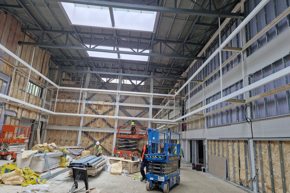 Dry lining and internal build progress photo at Garsington Opera House