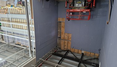 Dry lining and acoustic wall build-up detail at Garsington Opera House