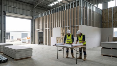 Dry lining and partition framing layout on a commercial fit-out