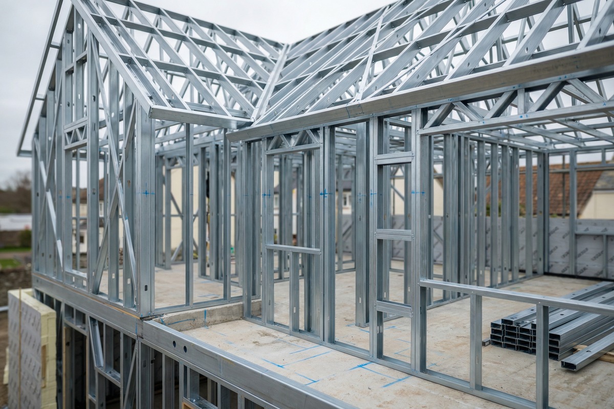 Light gauge Steel Framing System (SFS) installation on site