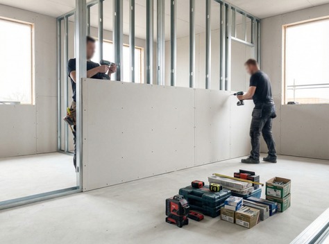 Dry lining and internal partition build in progress